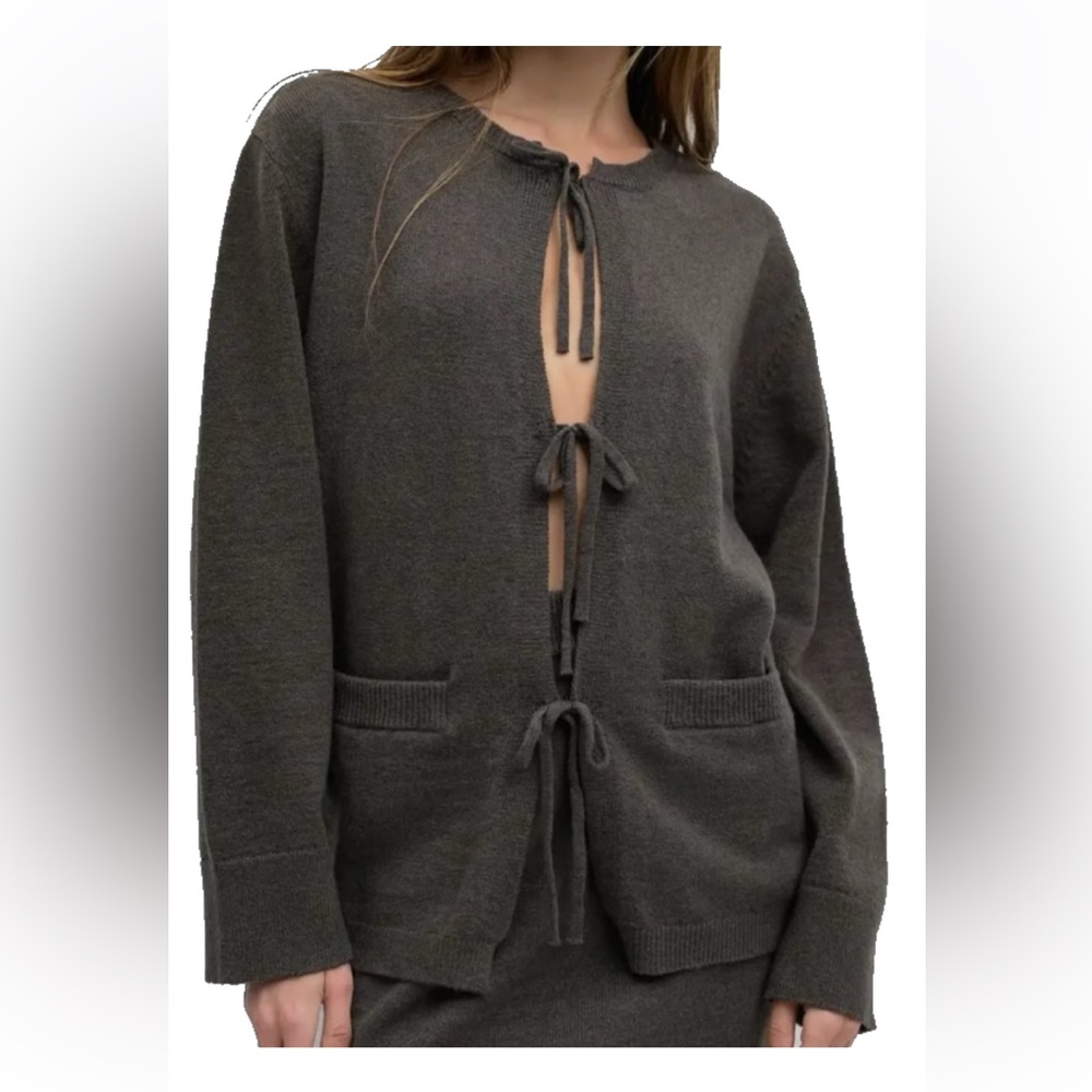 Dark Gray Front Tie Cardigan
